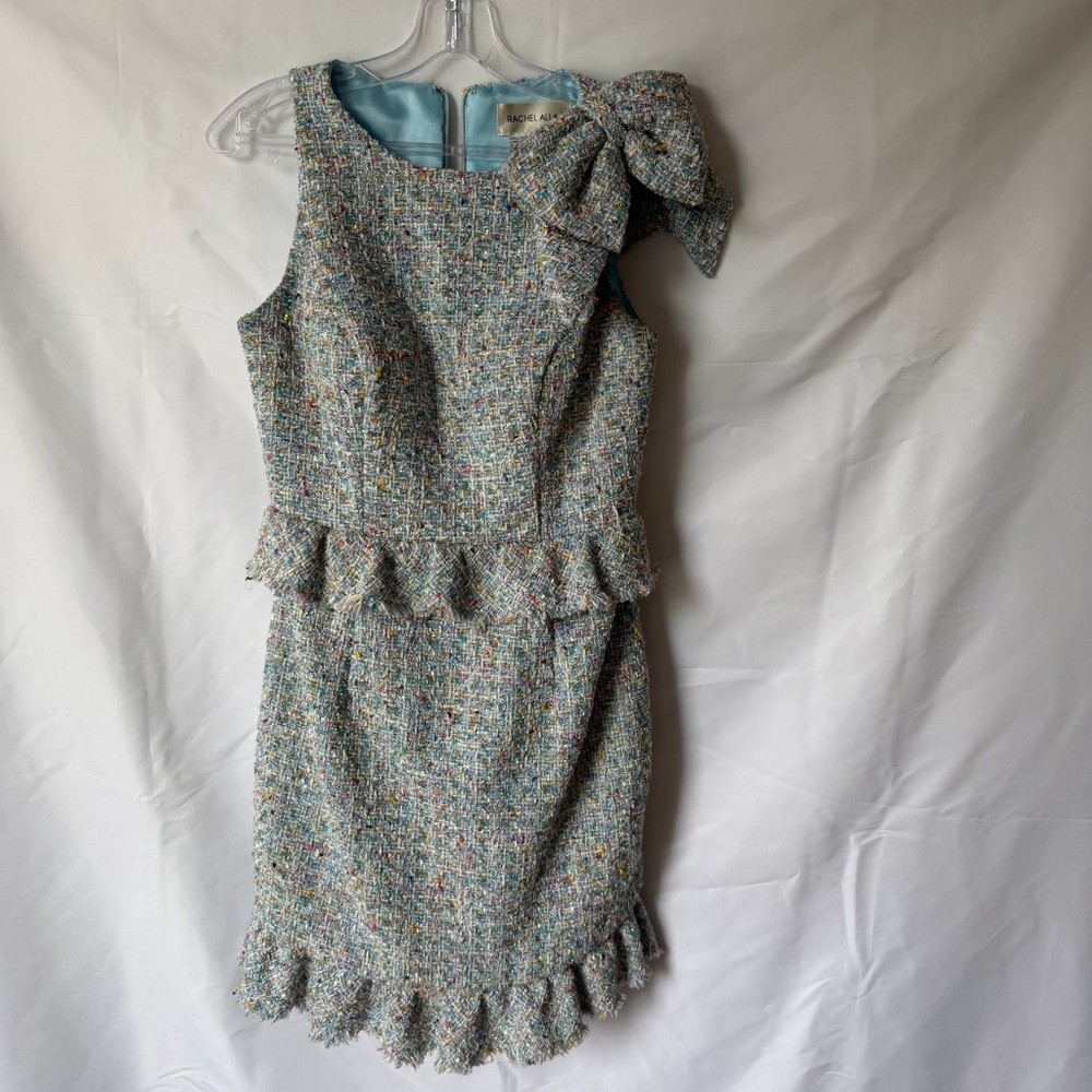 Rachel Allan Pastel Multi Tweed Dress with Shoulder Bow